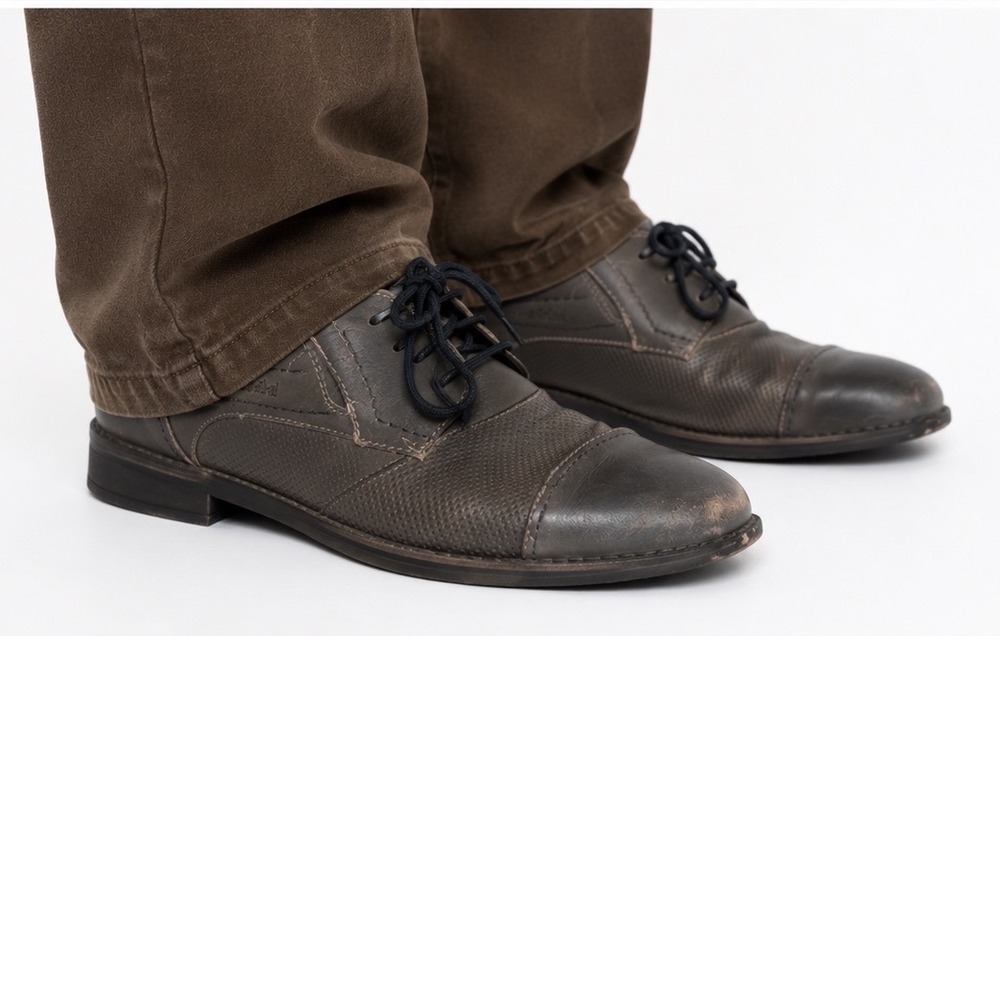 Josef‎ Seibel Leather Derby Shoes Mens 41 Grey Perforated Cap Toe Dress Shoes